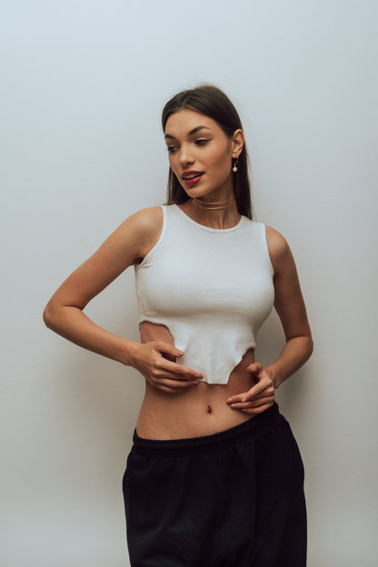 White Cutout Top