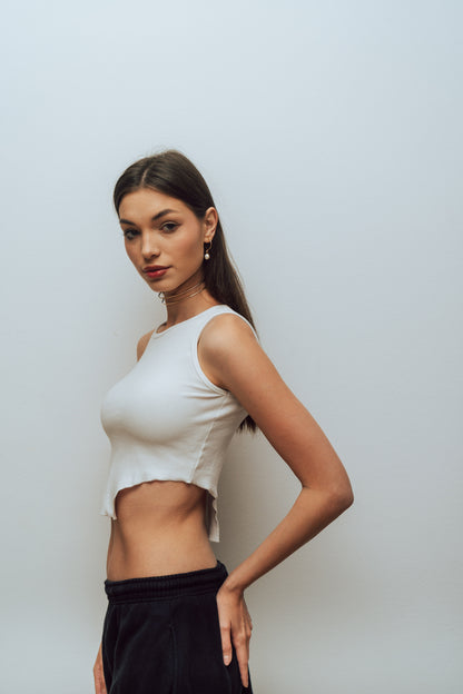 White Cutout Top