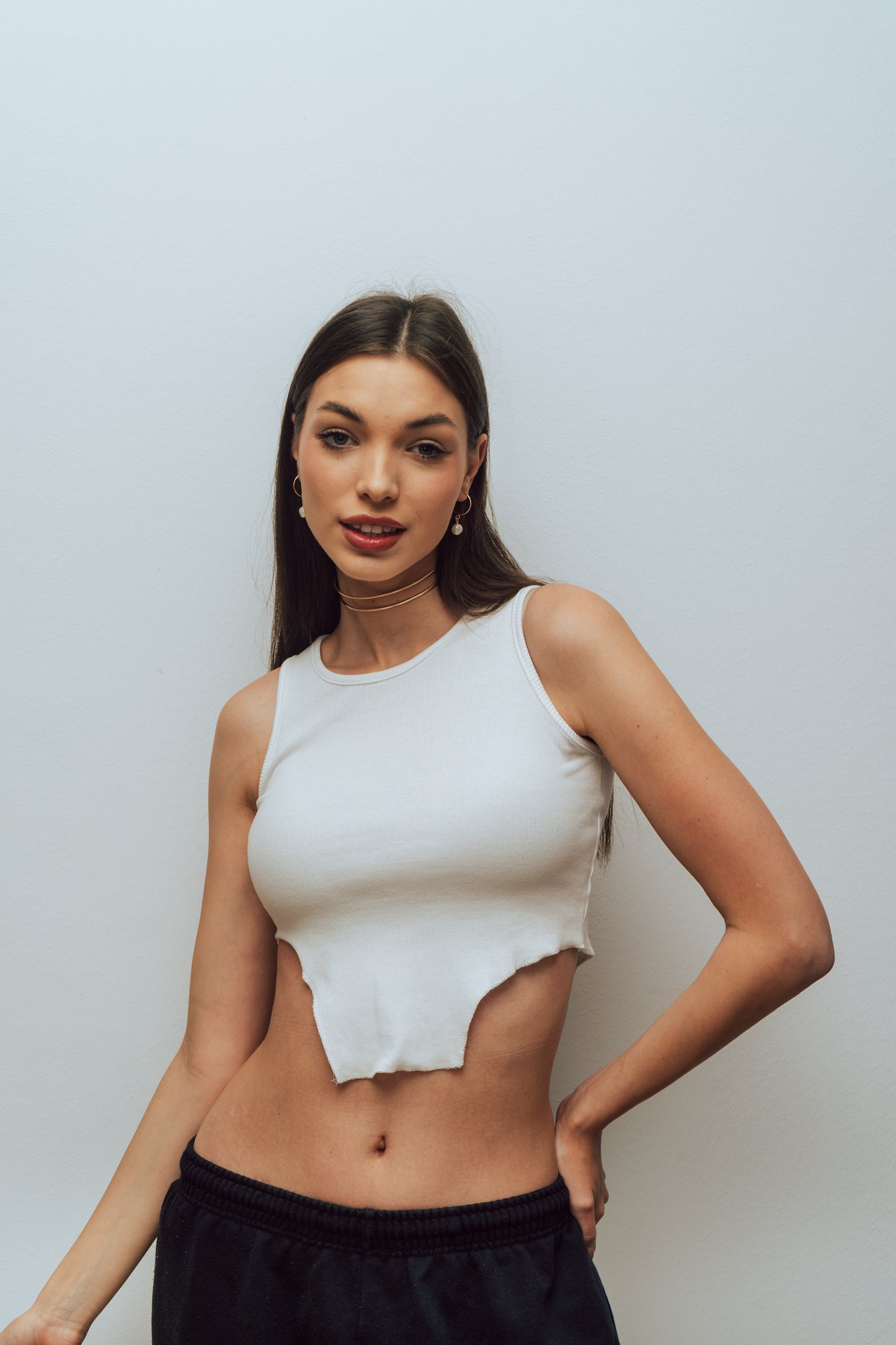 White Cutout Top