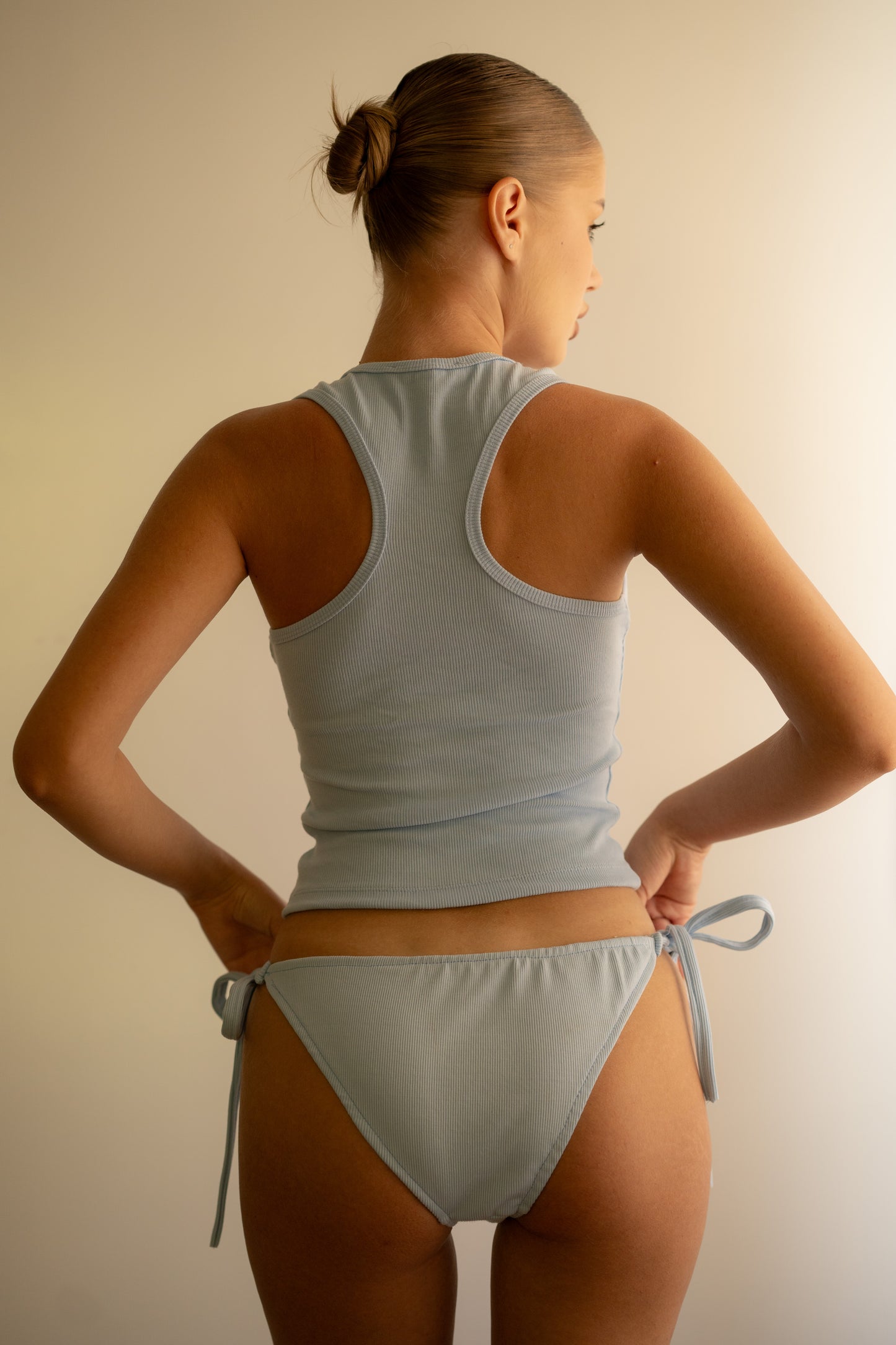 Baby Blue Ribbed Tank Top Deep U Shape