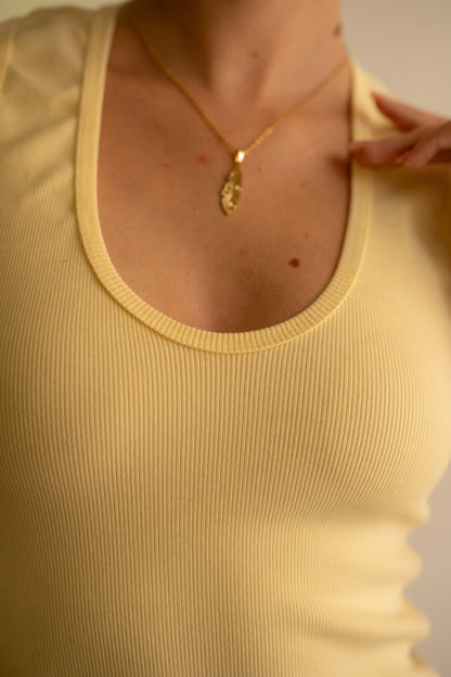 Baby yellow Ribbed Tank Top Deep U Shape
