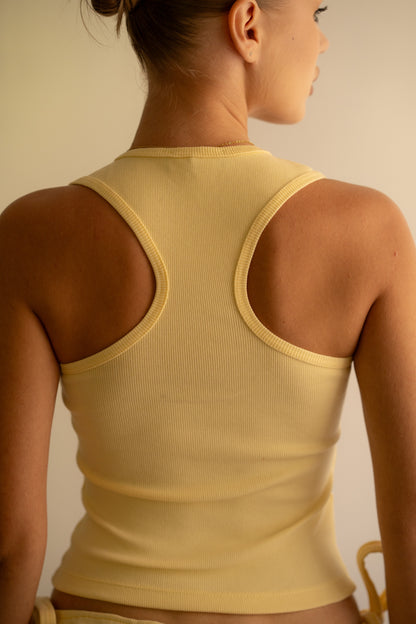 Baby yellow Ribbed Tank Top Deep U Shape