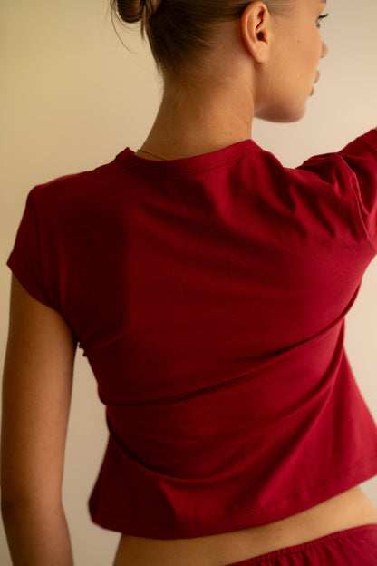 RELAXED COTTON BABY TEE BURGUNDY
