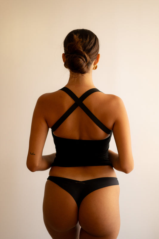 Black Tube Halter Back Cross Top