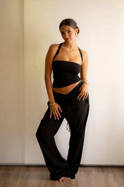 Black Tube Halter Back Cross Top