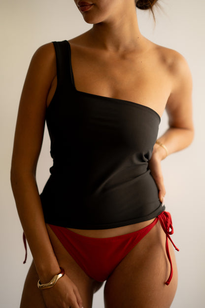 Black Off Shoulder Chest Supporter Tank Top
