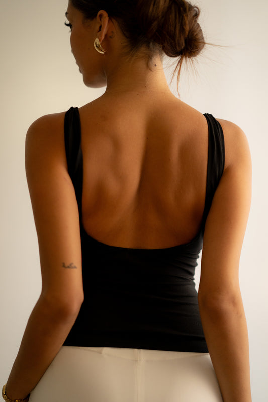 Black Sleevless Low Back Contour Top
