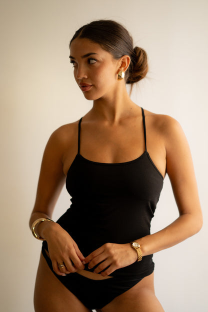 Black Cross Back Strap Top