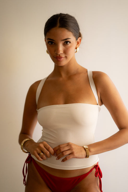 White Tube Halter Back Cross Top
