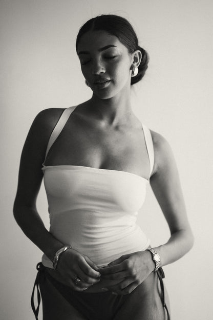 White Tube Halter Back Cross Top
