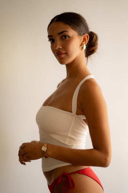 White Tube Halter Back Cross Top