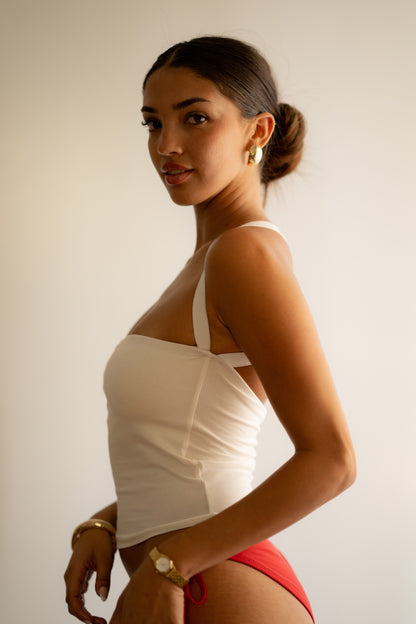 White Tube Halter Back Cross Top