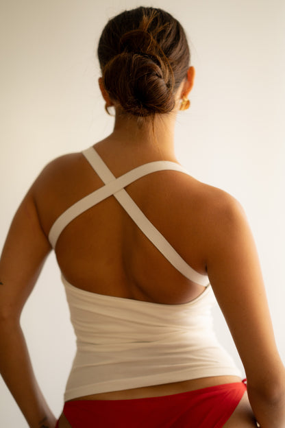 White Tube Halter Back Cross Top