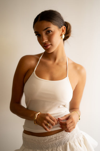 White Neck Strap Top