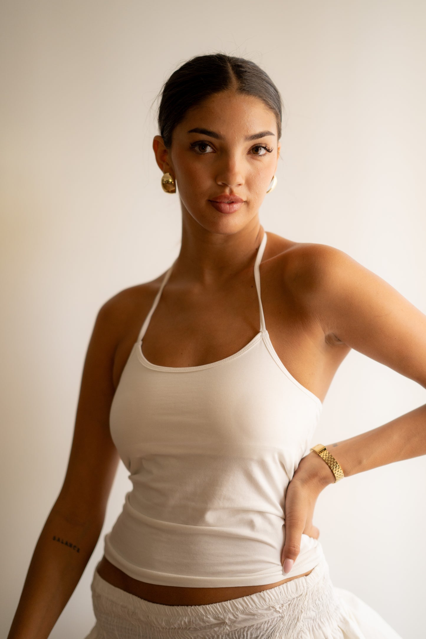 White Neck Strap Top