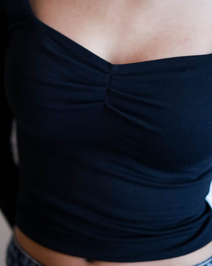 Square Chest Scrunched Long Sleeve Top (Black)