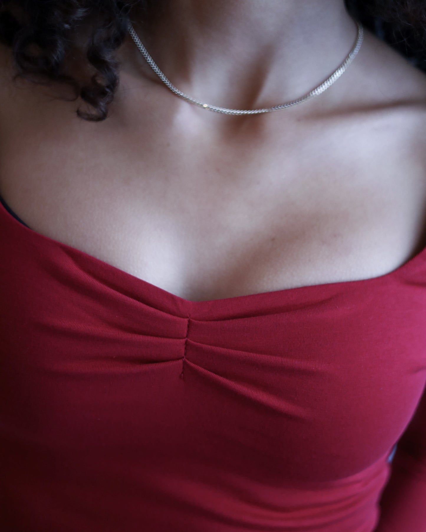 Square Chest Scrunched Long Sleeve Top (Burgundy)