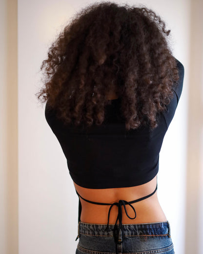 Long Sleeve Top With Open Back and a Strap (Black)