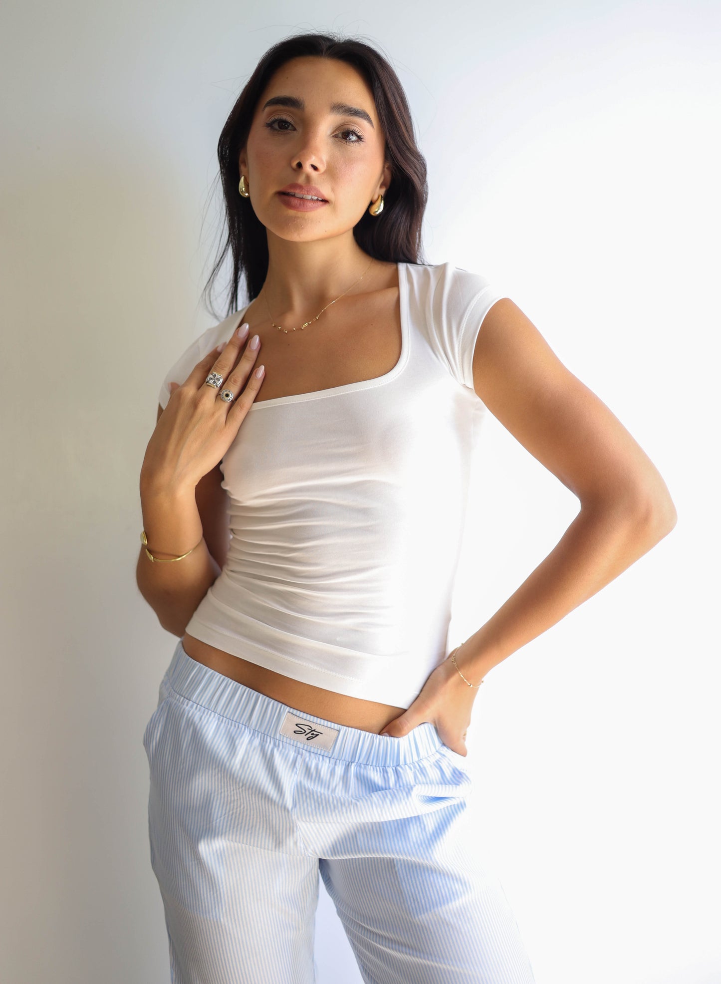 Cap Sleeves Square Quarter Sleeve Top