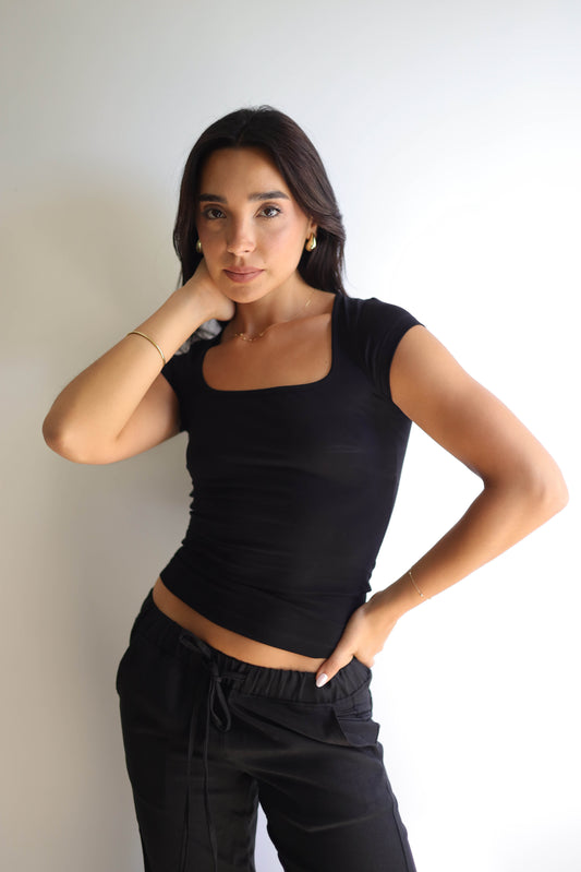 Cap Sleeves Square Quarter Sleeve Top