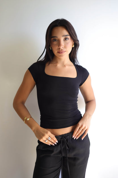 Cap Sleeves Square Quarter Sleeve Top