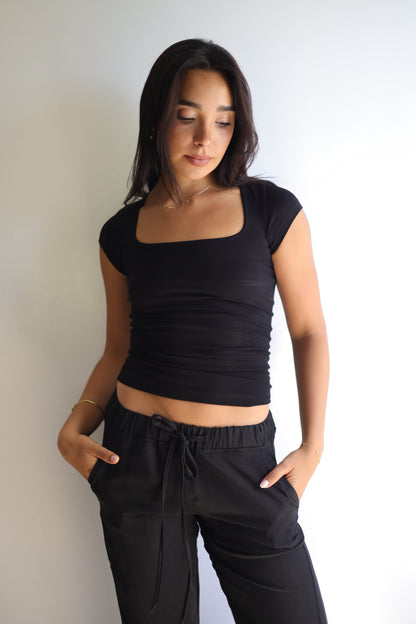 Cap Sleeves Square Quarter Sleeve Top
