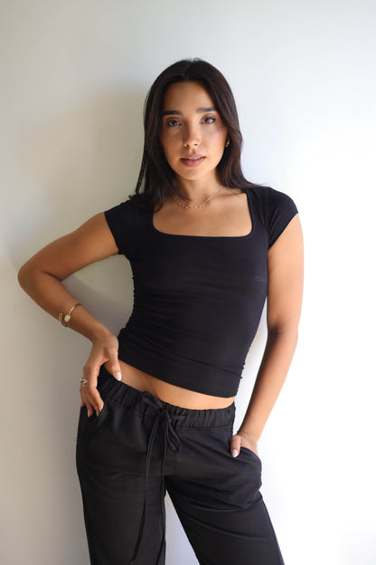 Cap Sleeves Square Quarter Sleeve Top