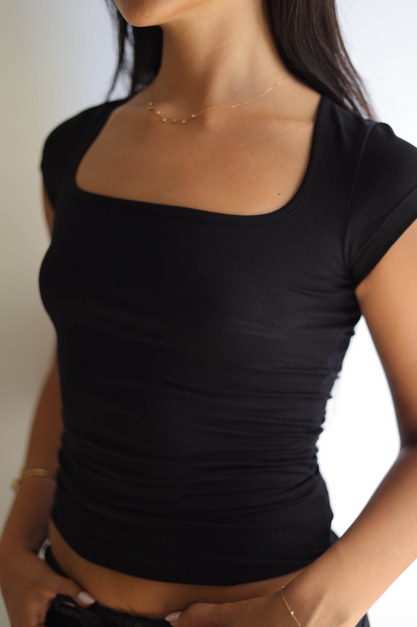 Cap Sleeves Square Quarter Sleeve Top