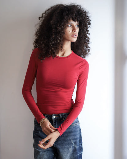 Contour Long Sleeve Top (Burgundy)