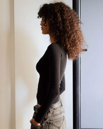 V Shape Long Sleeve Top (Black New Version Regular Restocked)