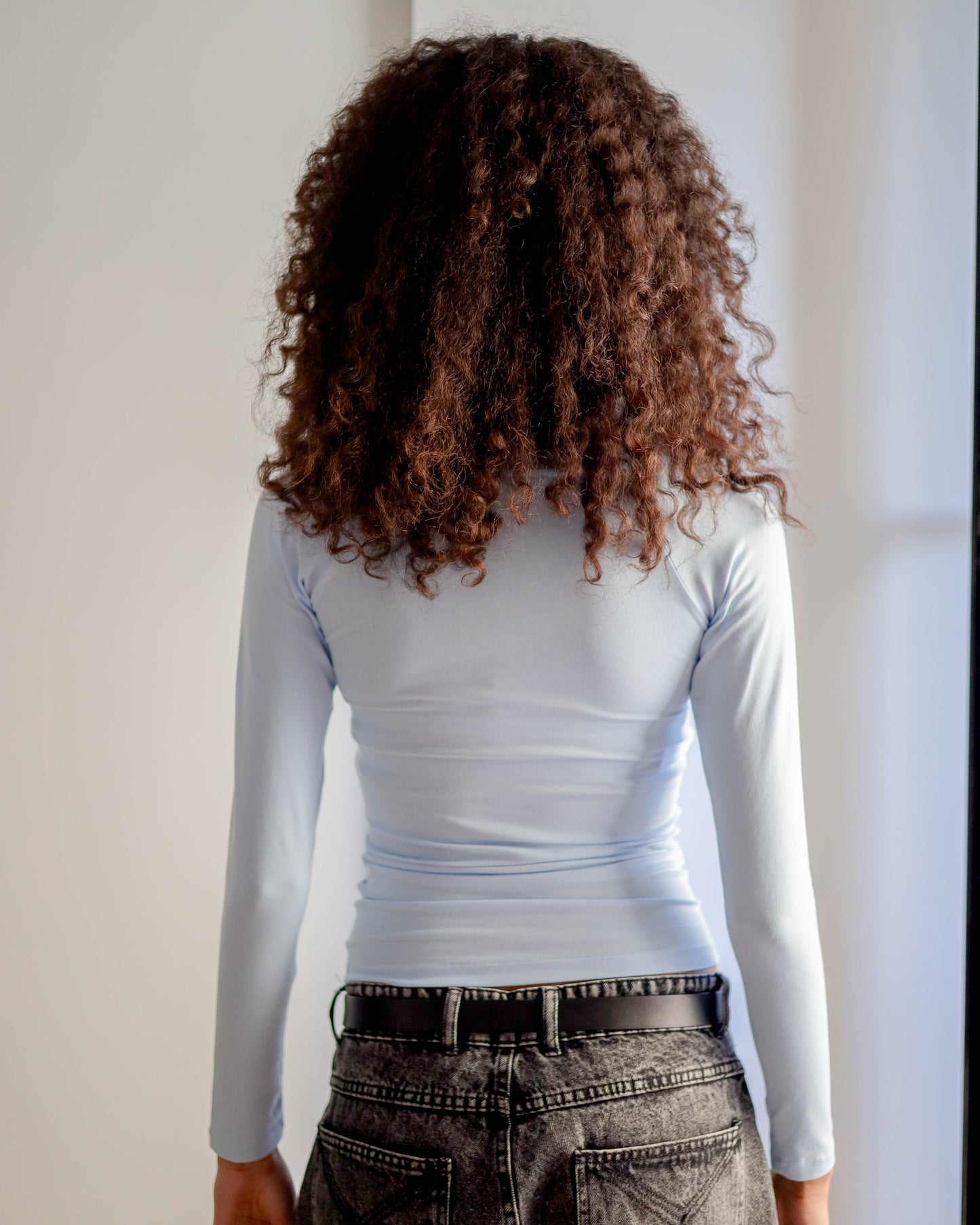 V Shape Long Sleeve Top (Sky Blue Uncropped Regular Length)