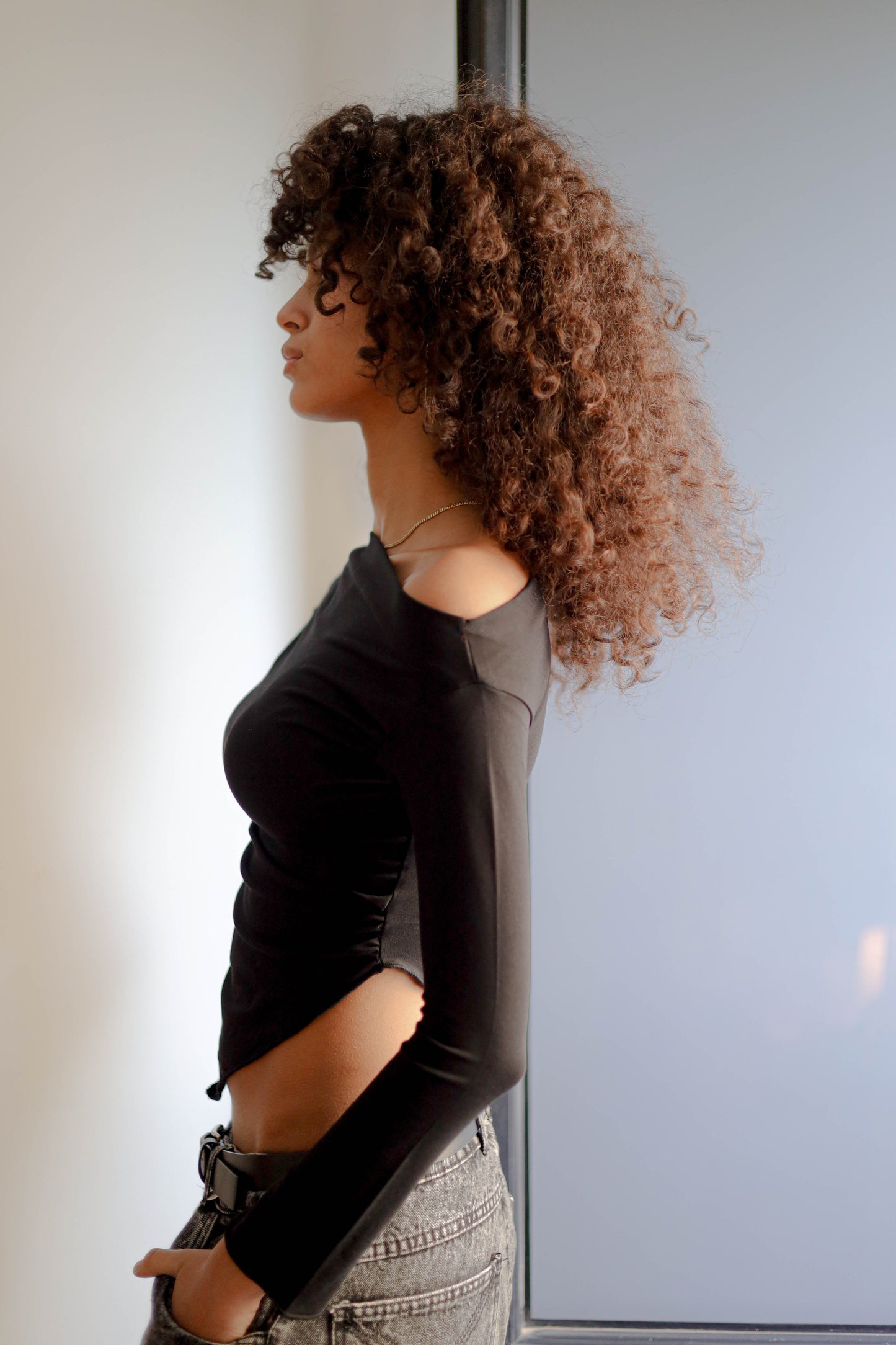 Off Shoulder Black Draped Asymmetrical Top