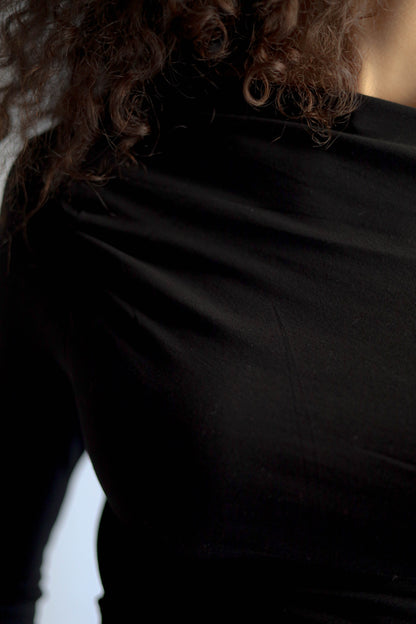 Off Shoulder Black Draped Asymmetrical Top