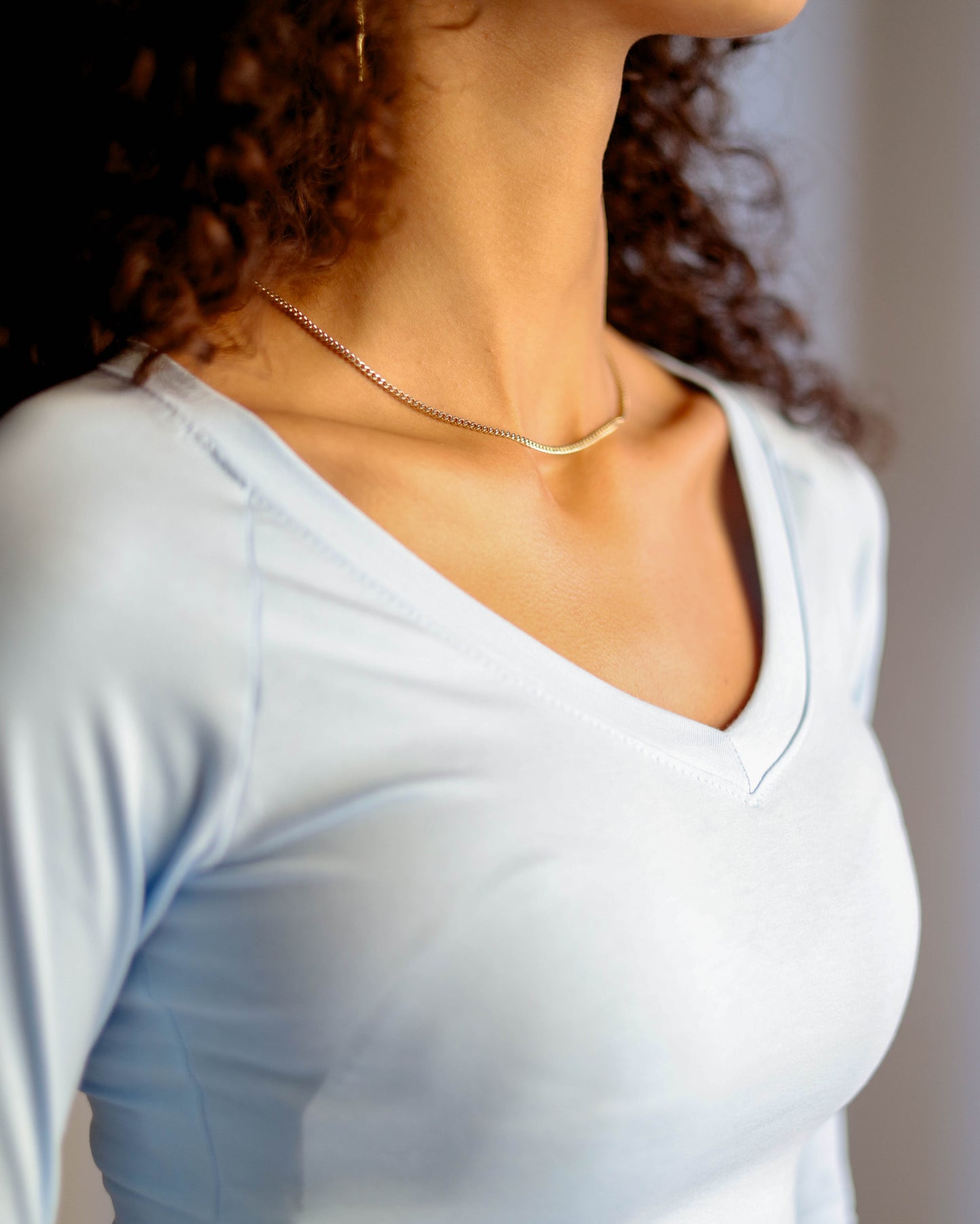 V Shape Long Sleeve Top (Sky Blue Uncropped Regular Length)