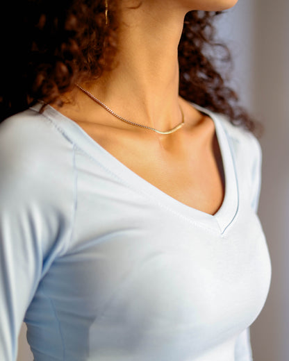 V Shape Long Sleeve Top (Sky Blue Uncropped Regular Length)