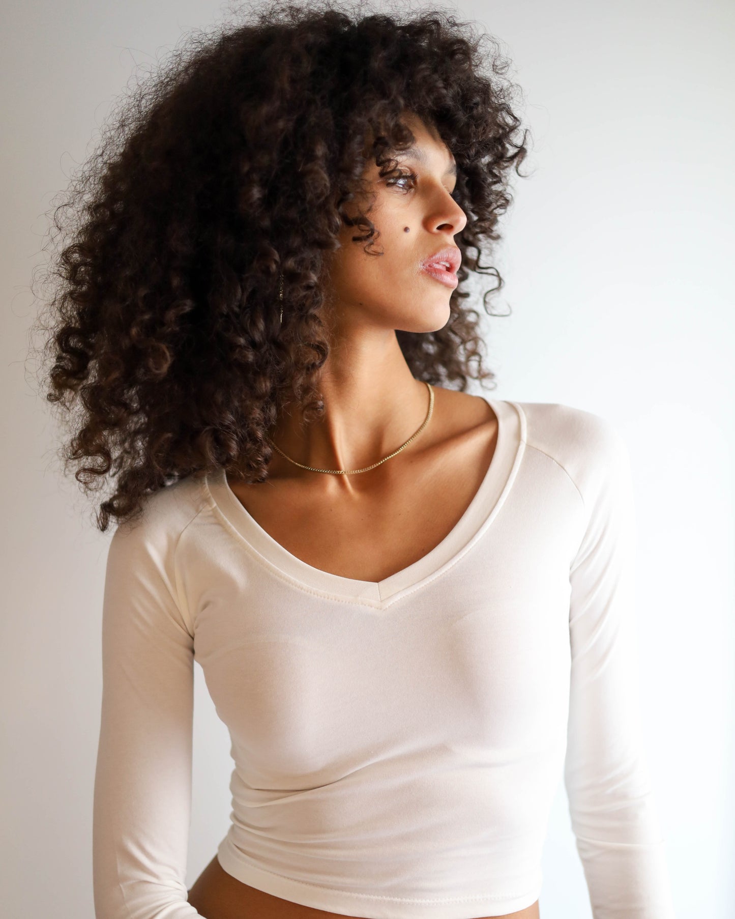 V Shape Long Sleeve Top (White Cropped)