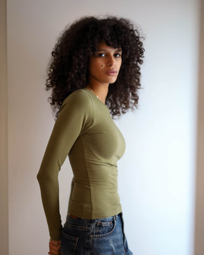 Contour Long Sleeve Top (Olive Green) New