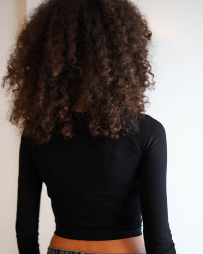 V Shape Long Sleeve Top (Black Cropped)