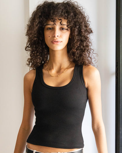 Black Ribbed Tank Top U Shaped