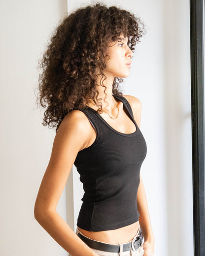 Black Ribbed Tank Top U Shaped