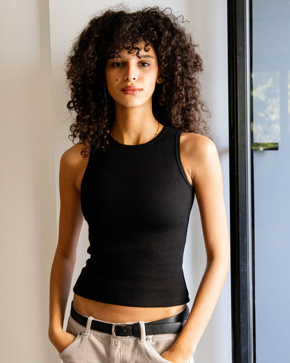 Black Ribbed Tank Top Crewneck