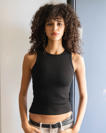 Black Ribbed Tank Top Crewneck