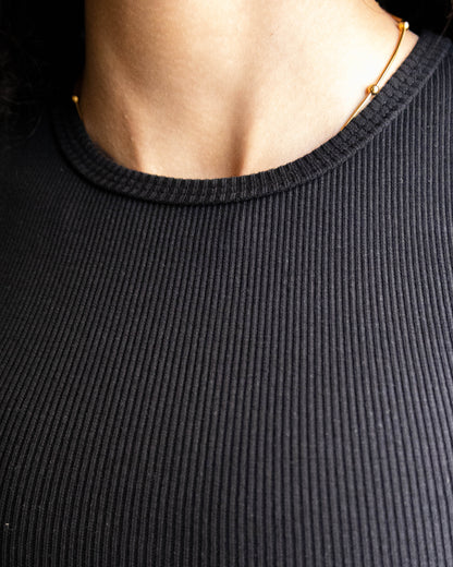 Black Ribbed Tank Top Crewneck